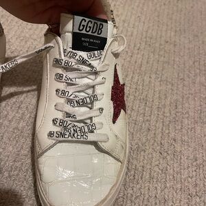 Golden Goose White and Snake Print Sneakers